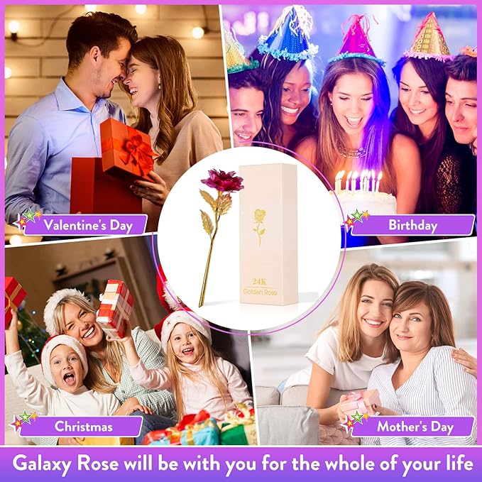 Christmas Flowers Gifts for Women, Mom Birthday Gifts for Christmas, Galaxy Glass Rose Forever Preserved Flowers Eternal Crystal Roses Xmas Gifts for Grandma Wife Sister Her Friends, Red