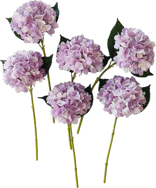Light Purple Hydrangea Artificial Flowers,6 Pcs Faux Hydrangea Flowers,Artificial Hydrangeas Flowers with Stems,Fake Hydrangeas,Purple Silk Hydrangea Flower with Stem for Home Decor (6, Light Purple)