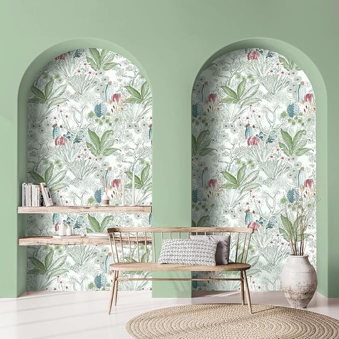 Erfoni Floral Peel and Stick Wallpaper - 17.7" x 118.1" Vintage Flower Wallpaper with Leaf Pattern - Self-Adhesive, Removable Vinyl for Bathroom Cabinets