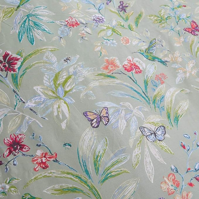 Brandream Duvet Cover Set Queen Size Wildflower Butterfly Bedding Super Soft 100% Egyptian Cotton 3 Pieces Modern Botanical Tree Branches Ornamental Drawing Green Blossom Garden 3Pcs Summer Bedding
