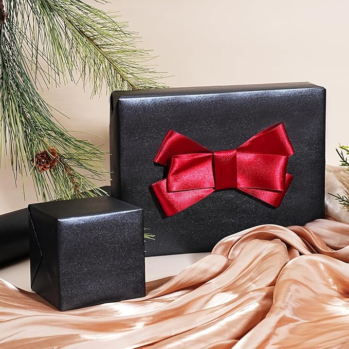 LaRibbons Black Wrapping Paper, Mini Roll-17 Inch x 33 Feet, Solid Color Pearly-Lustre Christmas Gift Wrap Paper Rolls, Perfect for Holiday, Wedding, Valentine's Day, Birthday