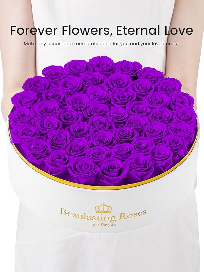 Preserved Roses Forever Flowers Real Roses in a Box Mother's Day Birthday Flowers for Her Mom Women Wife Valentine's Day, 47 Purple Roses