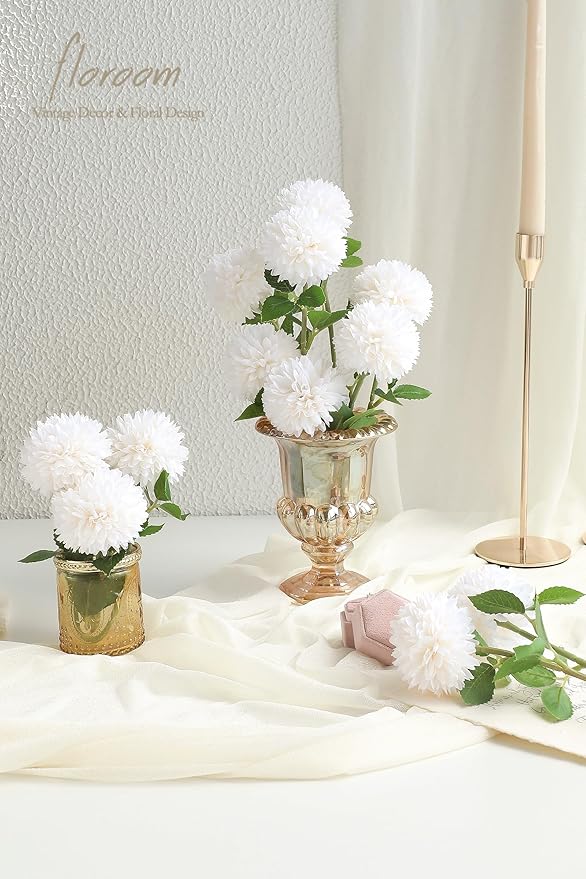Floroom 12pcs Cream Faux Silk Mums Artificial Flowers Bulk Fake Chrysanthemums with Stems for DIY Wedding Table Centerpieces Floral Arrangements Vase Fillers Home Decorations