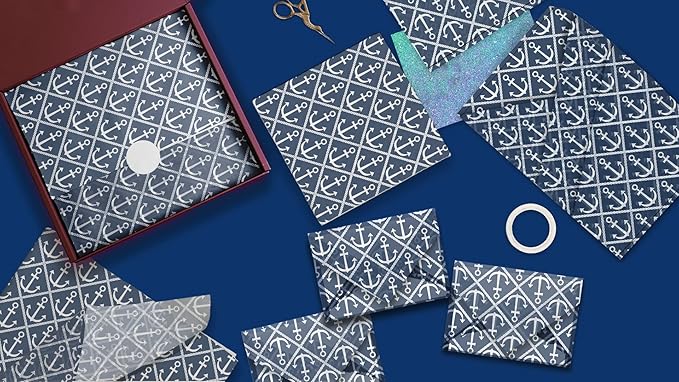 Nautical Anchors Printed Tissue Paper for Gift Bags or Boxes and Wrapping - Bulk Decorative Art Tissue Paper for Packaging and Gifting | 24 Sheets 20" x 30"