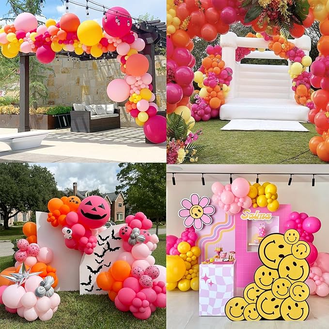 Pink and Orange Balloons Light Pink Hot Pink Yellow Autumn Latex Balloons Pastel Pink Yellow Orange Helium Balloon for Fall Birthday Halloween Thanksgiving Tropical Fire Truck Party Decorations