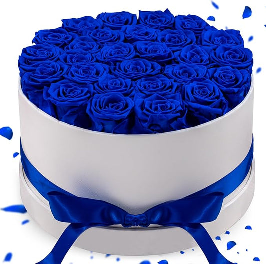 27 Forever Roses in Luxury White Box, Eternal Real Roses Gift for Women, Preserved Flowers for Delivery Prime, Anniversary, Valentine's Day, Birthday for Her (Blue)