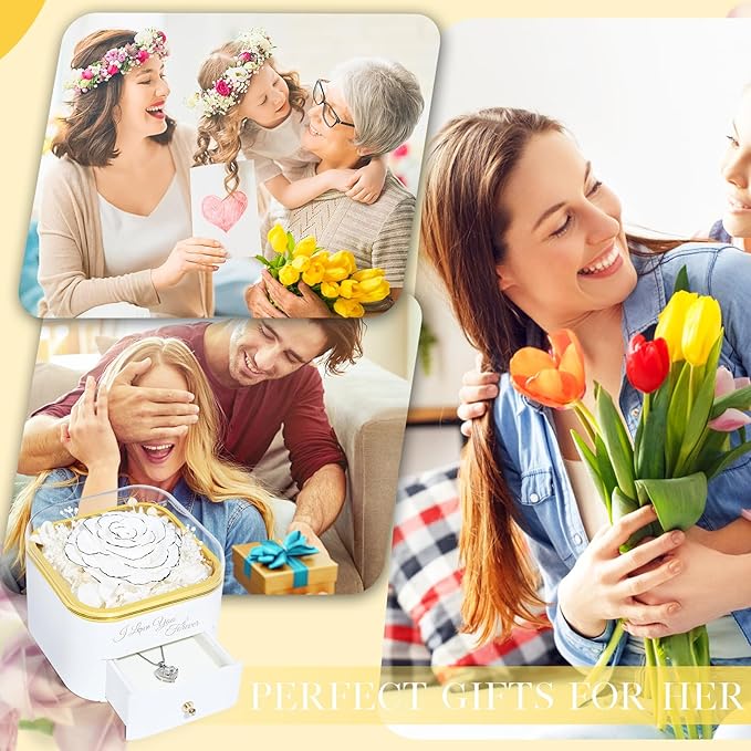 Beferr Birthday Gifts for Women Preserved Real Rose with Necklace Eternal Roses Forever Flowers for Delivery Prime Christmas Day Gifts for Mom Grandma Wife Sister Her from Daughter