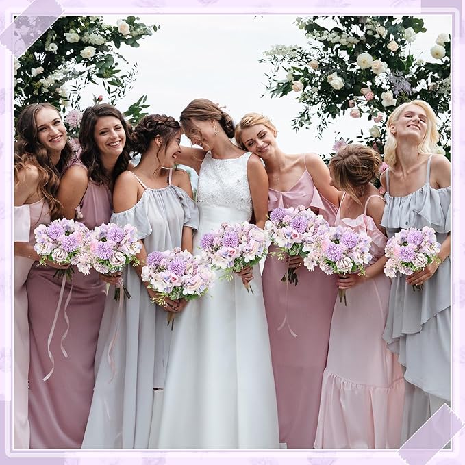 Lyrow 8 Pcs Peony Artificial Flowers Fake Silk Hydrangea Bouquet Elegant Peony Flowers for Wedding Decoration Faux Realistic Floral for Home Party Table Centerpieces Arrangement (Light Purple)