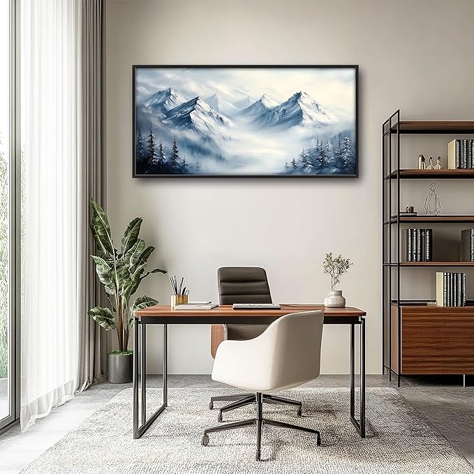 Snow Mountain Large Wall Art Framed Wall Decor for Living Room, Mountains Pictures Oversized Canvas Print Painting Modern Extra Large Framed Artwork for Bedroom Office Home Decor 60"x30"