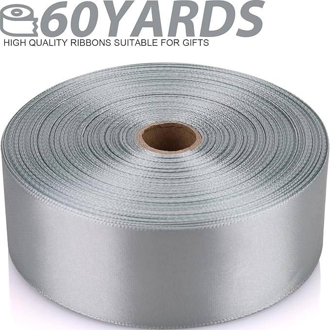 1-1/2 Inch 60 Yards Silver Solid Satin Ribbon for Gift Wrapping,Craft Floral Bouquets,Wedding Party,Timeless Flower,Decoration Floral Hair,Balloons