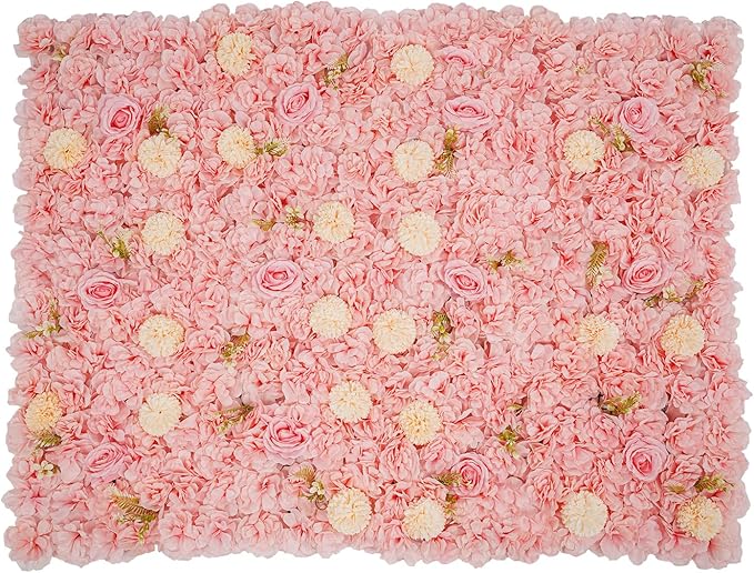 Eapmic 15"x 15" Artificial Flower Wall Panels,Flower Wall Mat Silk Flower Panels for Outdoor Garden Backyard Fence Fence Privacy Screen and Indoor Wall Decor(12Pcs Pink+Champagne)