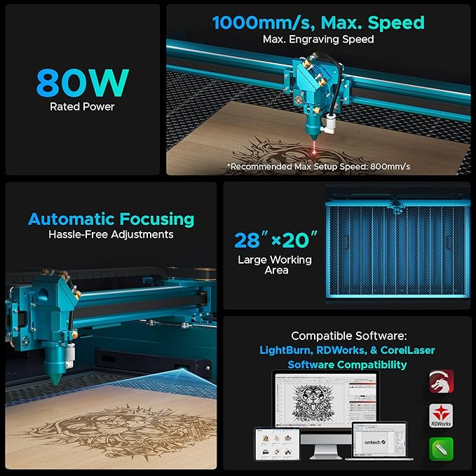 OMTech Pronto 35 90W CO2 Laser Engraver Cutter with Water Chiller, 28"x20" Autofocus Engraving Machine with Air Assist & 2-Way Pass-Through, Laser Cutter for Wood Acrylic Leather Glass