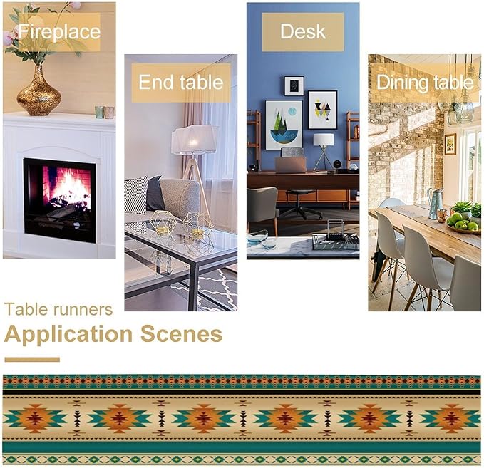 Aztec Southwest Table Runner, Ethnic Style Design Geometric Triditional Kitchen Table Runners Table Setting Decor for Garden Farmhouse Wedding Party Holiday Dinner Home, 13x90 Inch