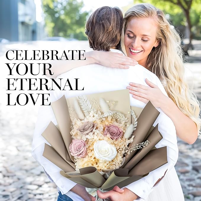 GLAMOUR BOUTIQUE Preserved Flowers Bouquet - Long-Lasting Flowers Forever in a Box with Hydrangeas & More, Gift Ready for Anniversary, Birthday, Mother's Day - Dusty Rose
