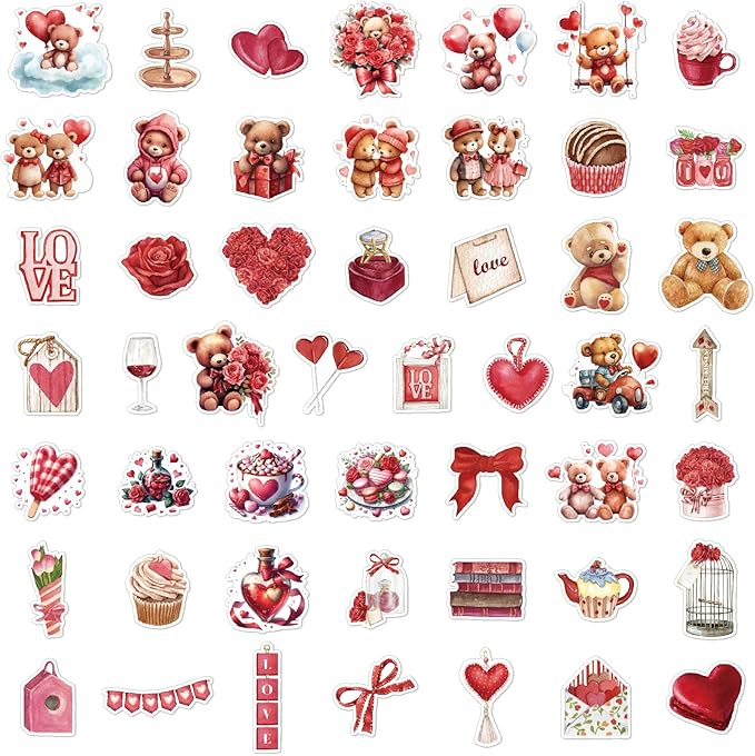 100 Pcs Valentine's Day Stickers for DIY Scrapbook Decorative, Love Stickers Heart Stickers for Laptop Water Bottle Couple Daily Planner, Photo Album Card