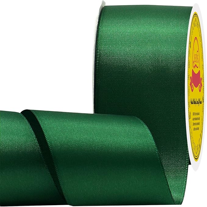 Double Face Forest Green Satin Ribbon 2 inch X 25 Yards Polyester Forest Green Ribbon for Gift Wrapping Very Suitable for Weddings Party Hair Bow Invitation Decorations and More