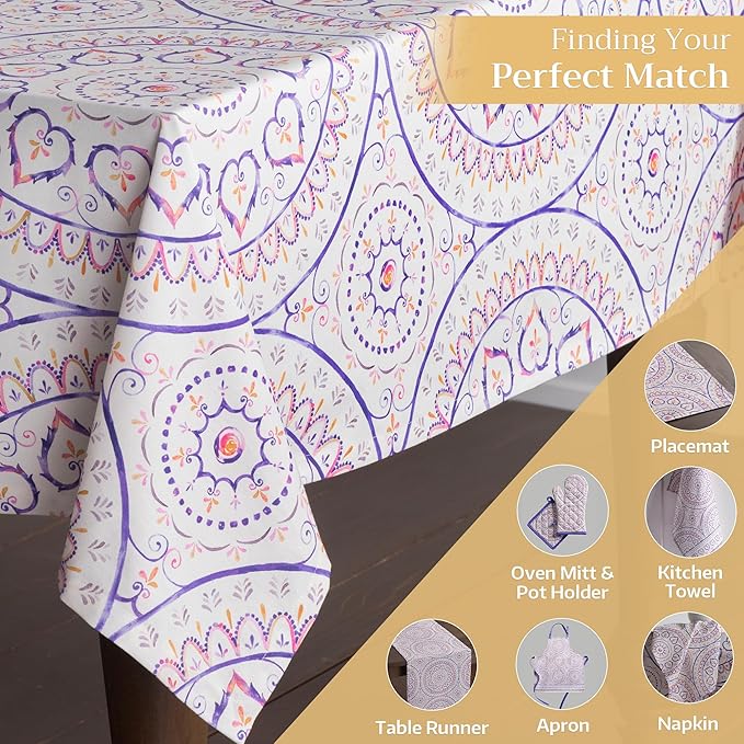 Maison d' Hermine Table Cloth Rectangle Table 100% Cotton 60 x 108 Inches Tablecloth Reusable Decorative Everyday Use for Dining Room, Farmhouse, Home, Party, Festive & Wedding Spring Summer - Mandala