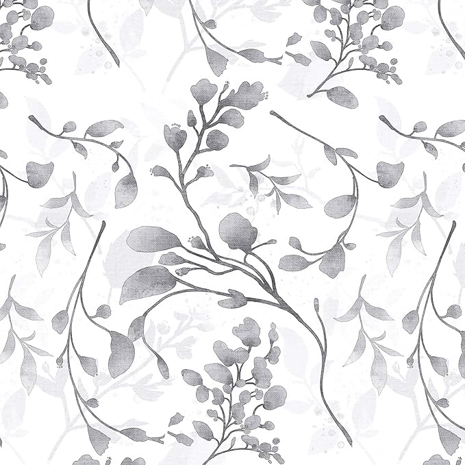Gray Floral Peel and Stick Wallpaper Contact Paper 17.7 in 590.5 in Waterproof for Bathroom Removable Self Adhesive Wall Paper Kitchen