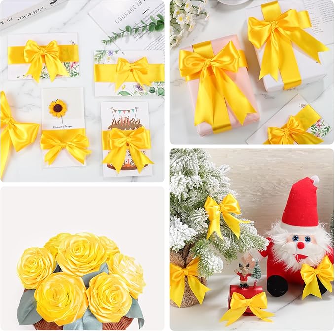 Yellow Ribbon 1 1/2 Inch 60 Yards Yellow Satin Ribbon for Fall Decor Harvest Party Crafts Gift Wrapping Flower Bouquet Memorials Holiday Christmas Decorations