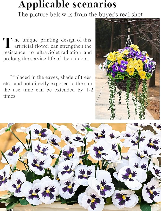 QIANYUN Fake Flowers Pansy Small Wild Flower Daisy Faux Plastic Purple Flowers for Home Wedding Kitchen Garden Table Centerpieces Indoor Outdoor Decor (8PCS,White)