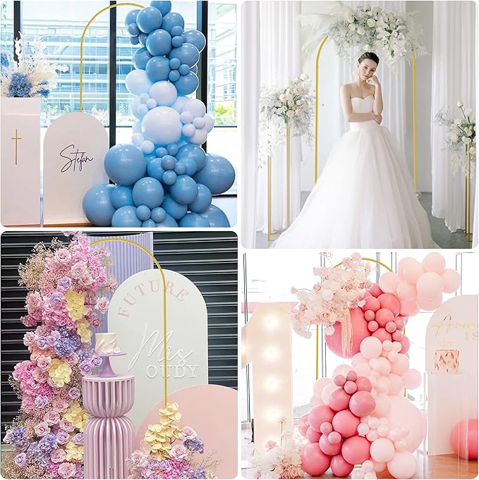 Putros 6ft Metal Arch Stand with Cover Beige Spandex Fitted Wedding Arch Cover and Round Top Chiara Backdrop Stand Set for Birthday Party Baby Shower Decoration