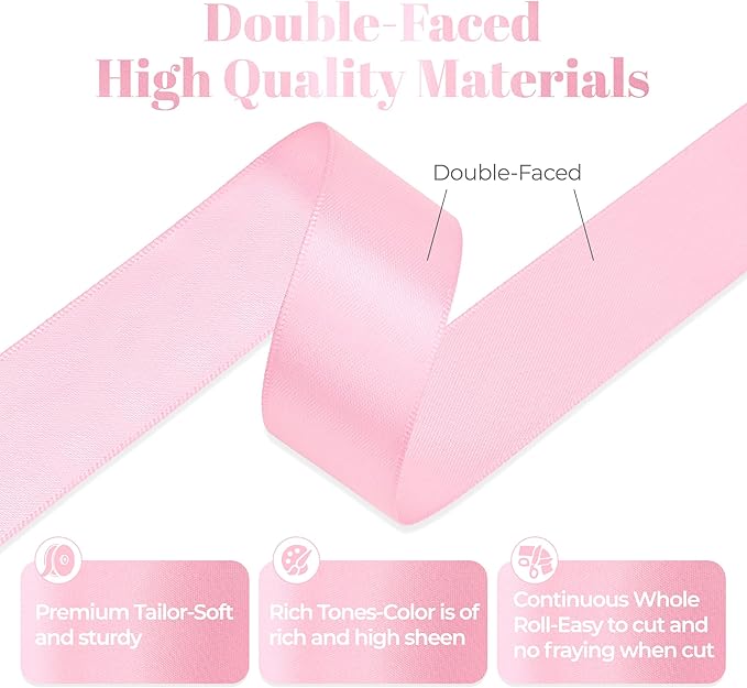Pink Satin Ribbon, Double Faced 1 Inch X 25 Yards Pink Ribbon, Premium Satin Ribbons for Gift Wrapping, Crafts, Hair Bow Making, Sewing, Flower Bouquet, Wedding Party Decor