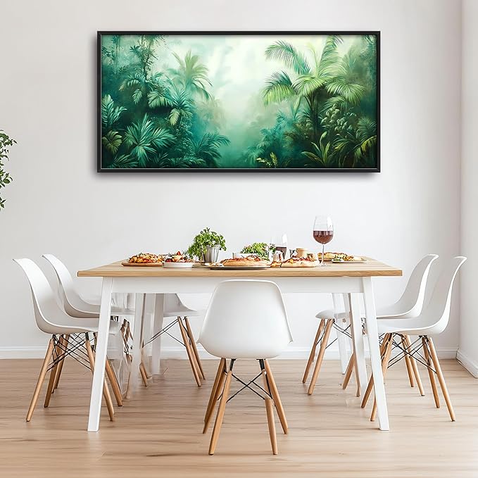 Tropical Jungle Large Decor Wall Art Forests Landscape Framed Pictures for Living Room, Nature Scenery Oversized Canvas Print Painting Modern Extra Large Framed Artwork for Bedroom Office 60"x30"