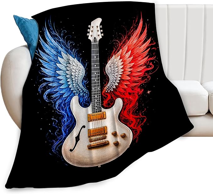 Guitar Blanket Music Throw Blanket Musical Instrument Soft Cozy Fleece Fuzzy Stuffed Plush Flannel Gifts for Girls Women Boys Kids Adults 50"X60"