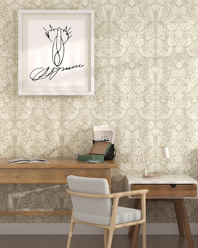 Boho Wallpaper Peel and Stick Wallpaper Vintage Leaf Contact Paper Self Adhesive Wall Paper Removable 17.3" X 197"Beige Art Decoration Floral Wallpapers for Bedroom Home Kitchen Cabinets Vinyl