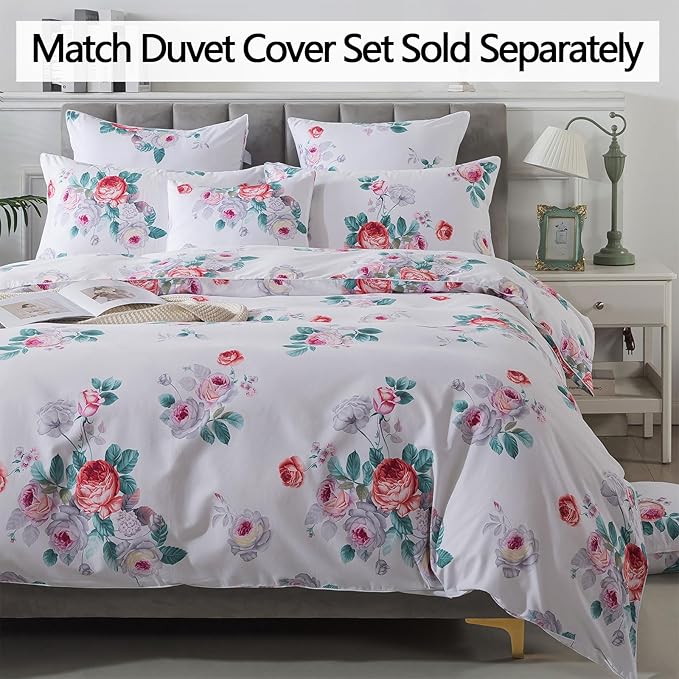 FADFAY Red Vintage Peony Floral King Size Sheets Set 100% Brushed Cotton Shabby Purple Rose Pattern Bedding Set Deep Pocket Sheets with 2 Pillowcases Luxury Breathable Soft 4pcs, King Size