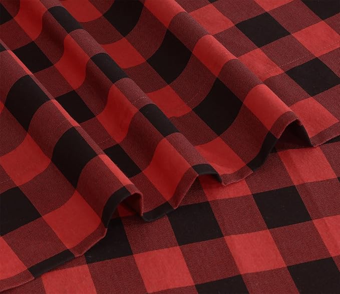 RUVANTI Flannel Sheets King Size - 100% Cotton Brushed King Size Sheets Set - Deep Pockets 16 Inches Bed Sheets - All Seasons Breathable & Extra Soft - Warm & Cozy, 4 Piece, Red & Black Plaid