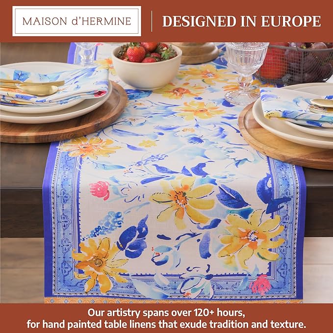 Maison d'Hermine Table Runner 100% Cotton Single Layer Table Runners 72 inches Long Decorative for Home Kitchen Dining Party Baby Shower Wedding Bridal Shower Spring Summer (Girassol, 14.50" x 72")