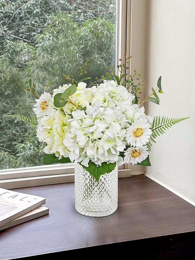 Hydrangea artificial Flowers 24PCS White Faux Flowers Fake Hydrangea Daisies Silk Arrangements Realistic Fake Flowers for Vase Floral Centerpiece Arrangements Wedding Bridal Bouquet Party Home Decor