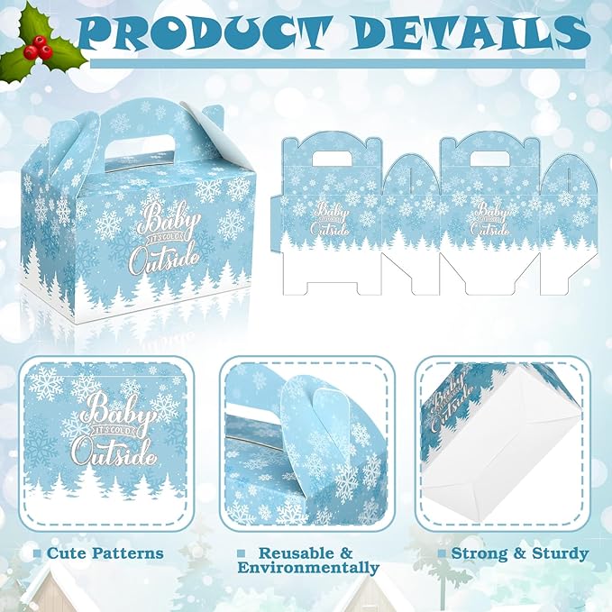 24 Pcs Christmas Snowflakes Boxes for Treats Goodie Cookie Winter Favor Boxes Snowflakes Container for Holiday Christmas Winter Party Supplies
