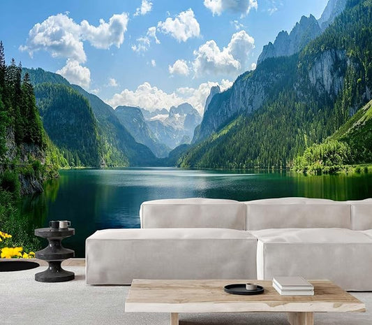 Natural Landscape Wallpaper Mural Lake Mountain Wall Mural for Bedroom Living Room(Not Self-Adhesive)
