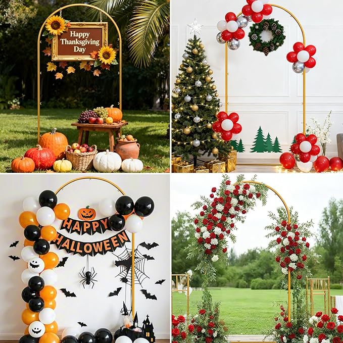 6 FT Wedding Arch Frame Backdrop Stand for Party, Balloon Arch Stand, Wedding Arches for Ceremony, Metal Gold Arch Frame Backdrop Stand for Bridal Baby Showers Birthday Decoration Photo