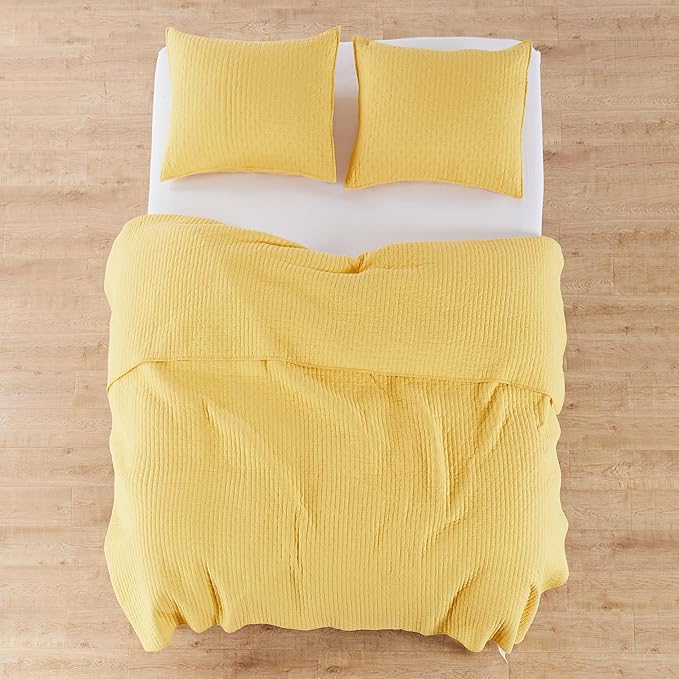 Levtex Home Cross Stitch Reversible King Bedspread Set (120x104in) with 2 Pillow Shams (36x20in) - Stitch Texture - Yellow - Cotton King Size Bedspread Set - Soft, Pre-Washed