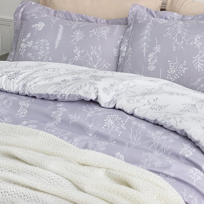 Bedsure Full Comforter Set - Lavender Bed Set, 3 Pieces Cute Floral Bedding, 1 Soft Reversible Botanical Flowers Comforter and 2 Pillow Shams