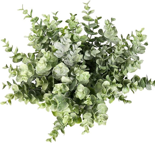 Flojery 4Pcs Artificial Eucalyptus Plant Fake Silver Dollar Eucalyptus Branches Greenery Wedding Jungle Theme Party Home Decor (Green)
