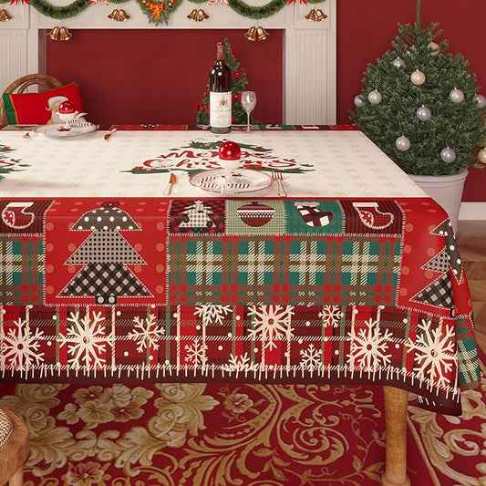 Christmas Rectangle Table Cloth,100% Waterproof Tablecloth,Christmas Decorations for Home, Vinyl Tablecloth Plastic Table Cover for Party，Picnic,Dining,Outdoor 54" x 78",Christmas Trees