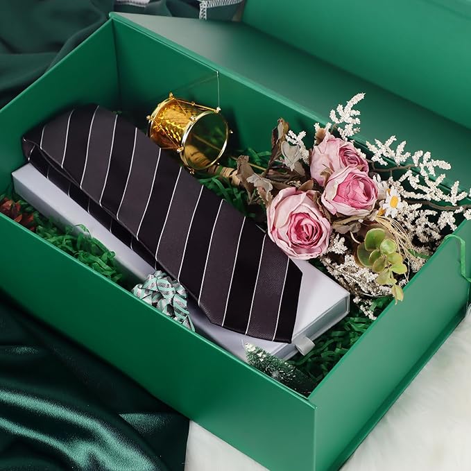 Green Christmas Gift Box with Magnetic Lids 13.8x8.3x4.4 in, Bridesmaid Groomsman Proposal Box, Large Rectangle Storage Box 5 Pack