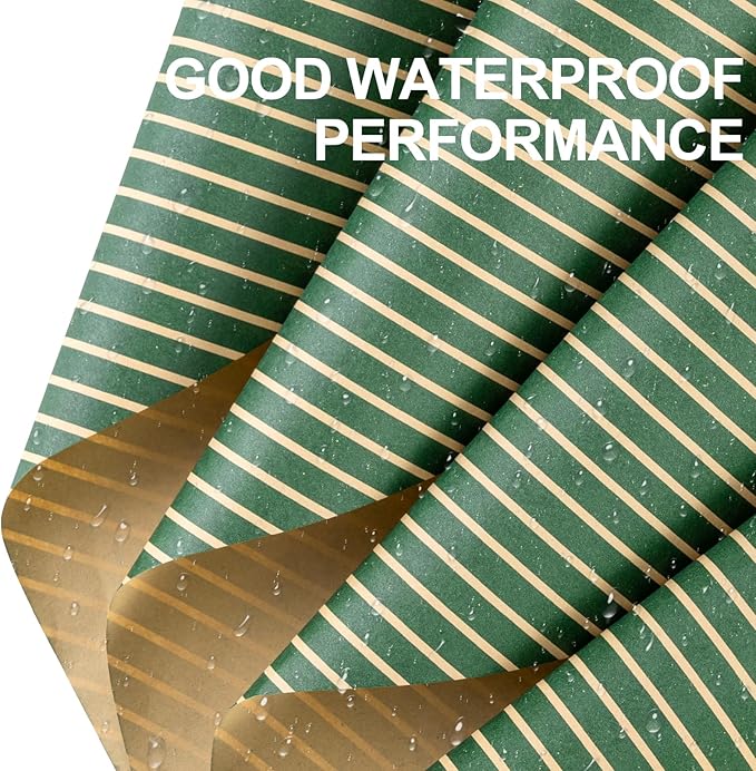 LeZakaa 20 Sheets Kraft Stripe Flower Wrapping Paper, Green Diagonal Stripes Floral Bouquet Paper for Christmas, Valentines, Mothers Day, Party, Birthday, Wedding, Baby Shower