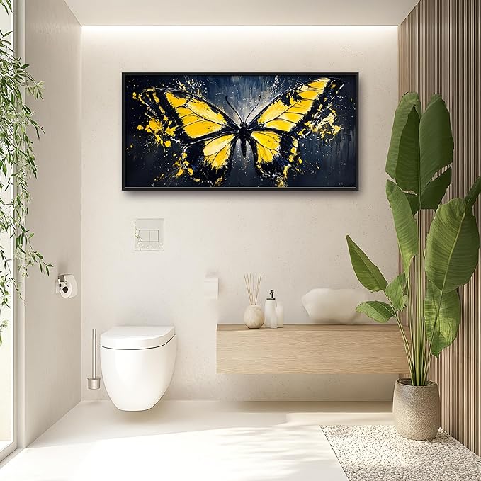 Butterfly Large Wall Art Framed Wall Decor for Living Room Black Butterfly Pictures Oversized Canvas Print Painting Modern Extra Large Framed Artwork for Bedroom Office Home Decor 60"x30"