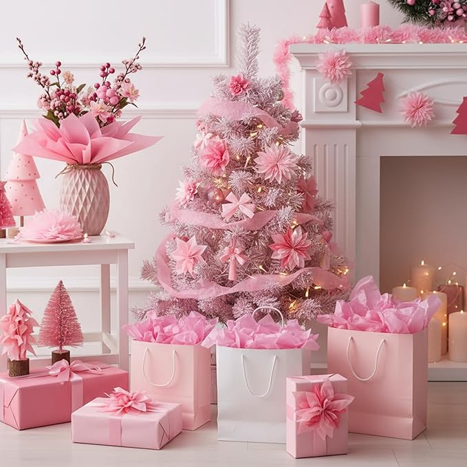 Qilery 500 Sheets Pink Tissue Paper Bulk for Gift Bags 15 x 20 Inch Acid Free Christmas Packaging Wrapping Paper Sheets for Valentine's Day Wedding Decoration DIY Flowers, Pom Poms Crafts Supplies