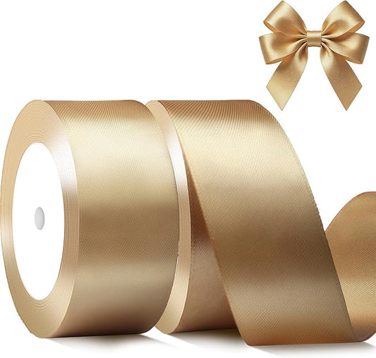 Gold Satin Ribbon 1-1/2 Inch x 2 Rolls Gold Wide Satin Fabric Ribbon for Gift Packaging, Christmas, Wedding, Flower Bouquet, Holiday Party, Invitation