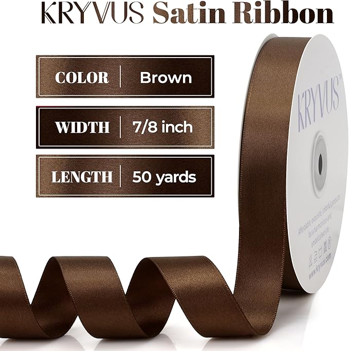 Brown Satin Ribbon, Double Faced 7/8 Inch X 50 Yards Brown Ribbon, Premium Satin Ribbon for Gift Wrapping, Crafts, Hair Bow Making, Sewing, Flower Bouquet, Wedding Party Decor