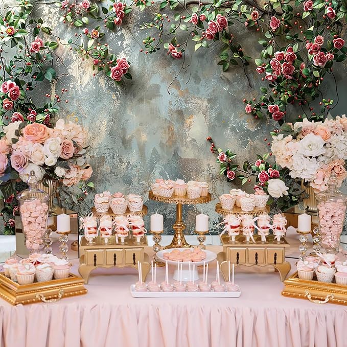 Baocicco 9x6ft Vinyl Old Floral Wall Photography Background Retro Texture Wall Grain Pink Rose Fairytale Birthday Backdrops Medieval Wedding Events Party Decorations Newborn Baby Shower Studio
