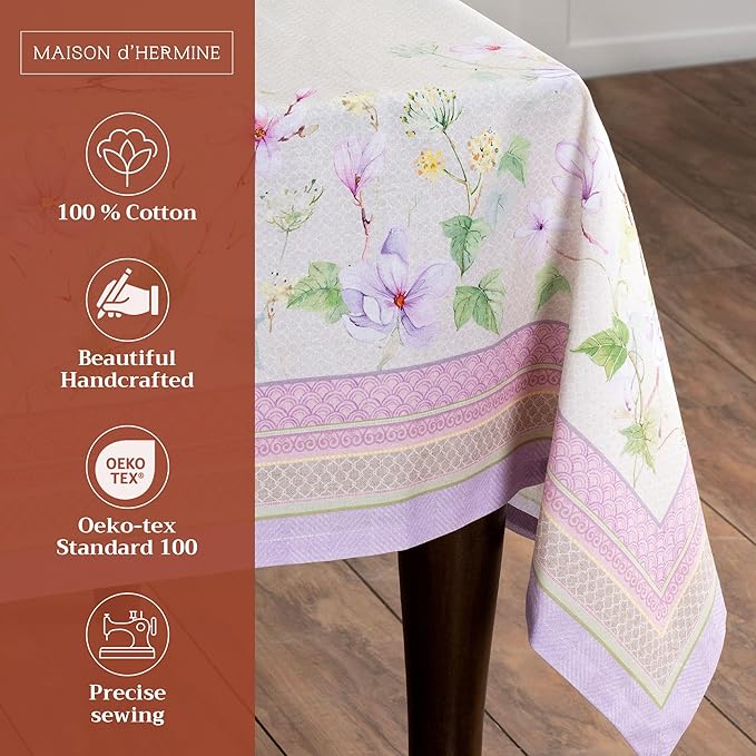 Maison d' Hermine Table Cloth Rectangle Table 100% Cotton 70 x 120 Inches Tablecloth Reusable Decorative for Dining Room, Farmhouse, Home, Party, Festive & Wedding Spring Summer - Magnolia Mornings