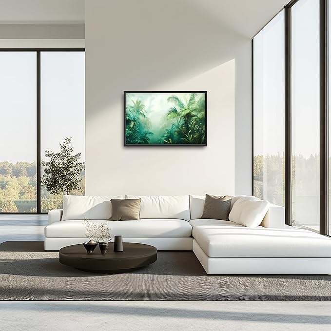 Tropical Jungle Large Decor Wall Art Forests Landscape Framed Pictures for Living Room, Nature Scenery Oversized Canvas Print Painting Modern Extra Large Framed Artwork for Bedroom Office 36"x24"
