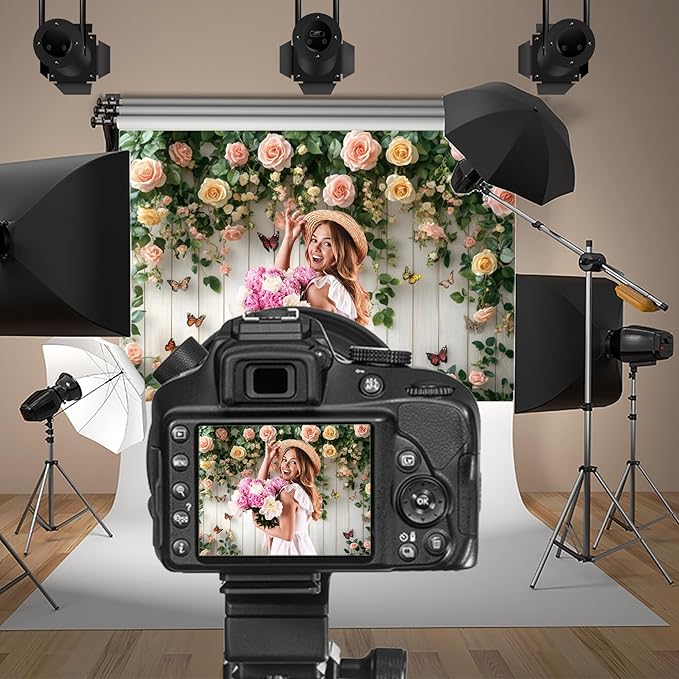 Baocicco 8x6.5ft Wooden Flower Backdrops for Photography Spring Botanical Green Leaves Butterfly Farmhouse Background for Engagement Bridal Shower Baby Shower Birthday Wedding Party Decoration Supplie